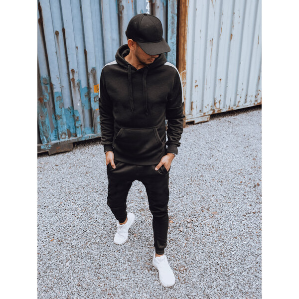 BASIC Čierna pánska tepláková súprava s bielym pruhom AX0783 56506923