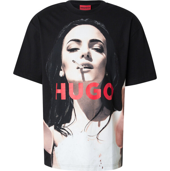 HUGO Tričko Duwedie krémová / červená / čierna 62434563