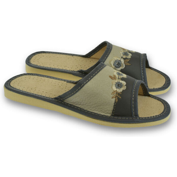 JOHN-C Dámske šľapky JADRANKA v sivej farbe s kvetinovou výšivkou 62439404