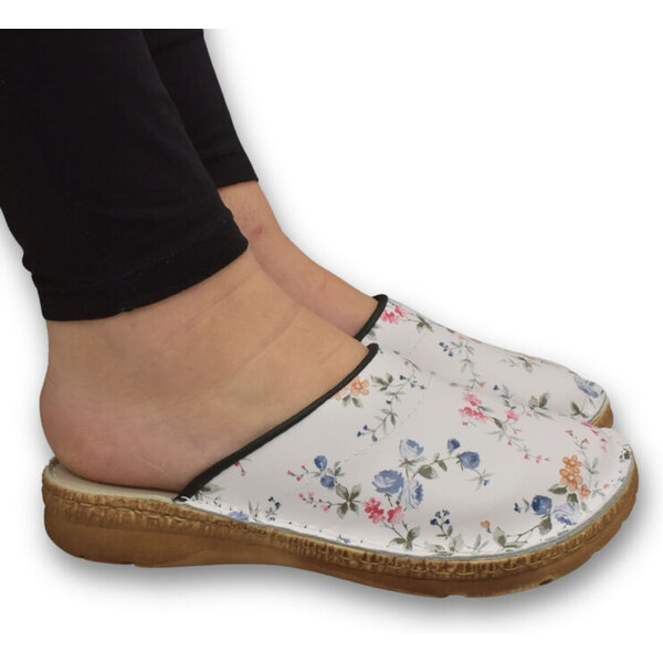 JOHN-C Dámske kožené biele kvetinové šľapky JAVELIN 62439408