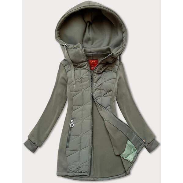 Šedo-zelená dámska mikina na zips z rôznych lepených materiálov LHD 62441071