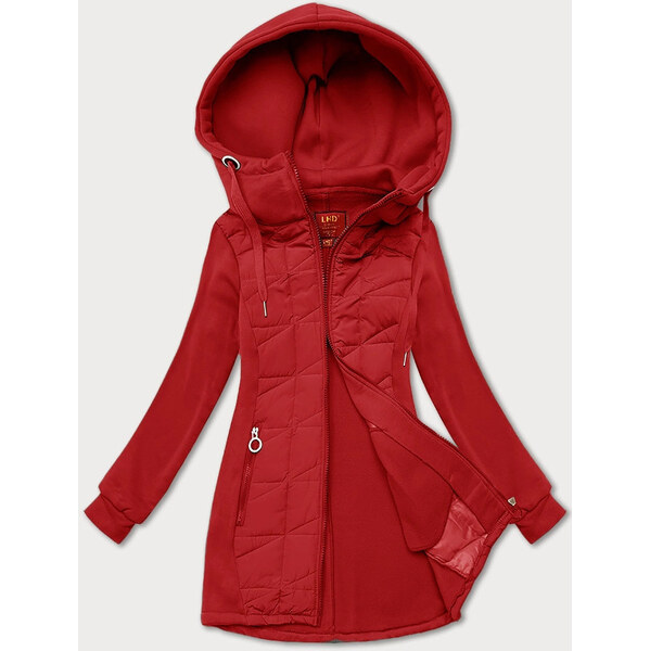 Dámska tmavočervená mikina na gombíky z rôznych materiálov LHD (AMG 62441073