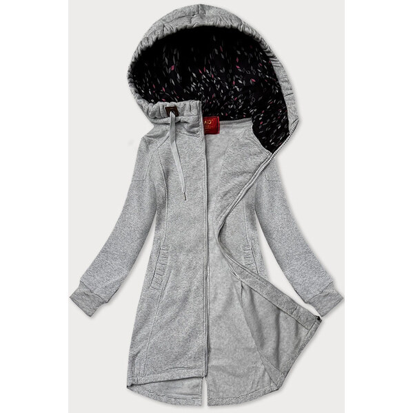 Svetlosivá dlhá dámska rozopínacia mikina s kapucňou LHD (AMG-693A) 62441083