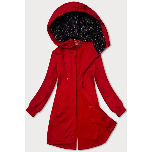 Červená dlhá dámska rozopínacia mikina s kapucňou LHD (AMG-693A) 64913584