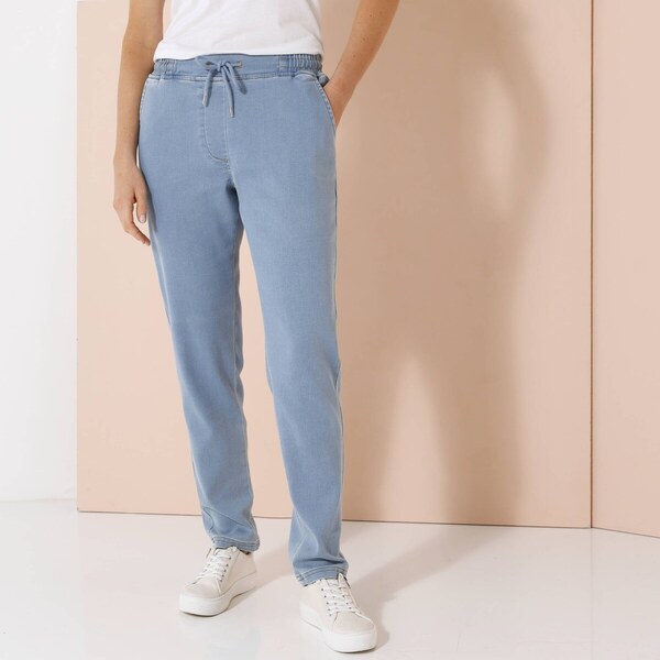 Joggingové nohavice z denimu, s pružným pásom zapratá modrá 054 62445664