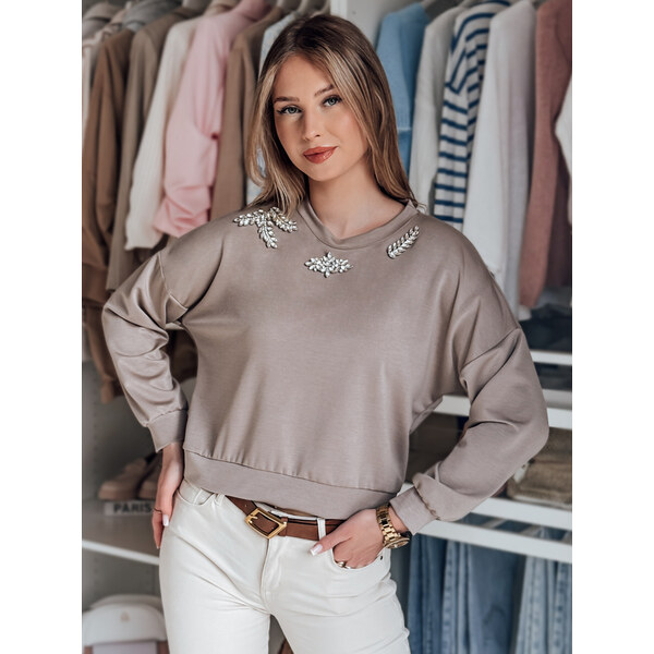 BASIC Svetlohnedá dámska ľahká mikina s ozdobnými akcentmi CRYSTALIA 62453767