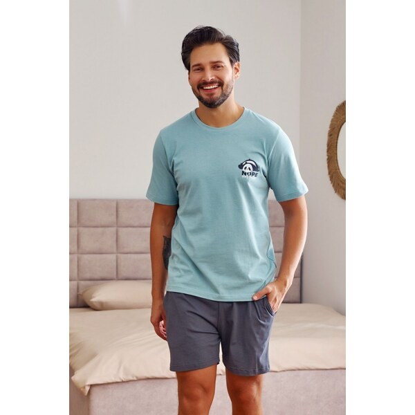 Modré pánske krátke pyžamo s malou potlačou pandy Doctor Nap 66149467