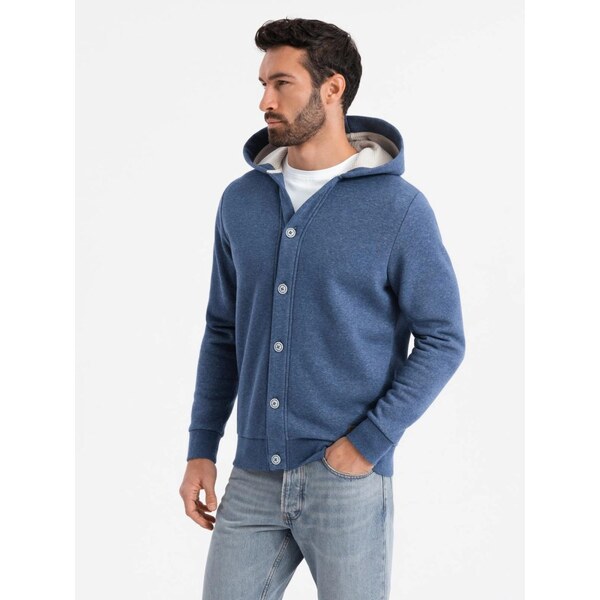 Ombre Clothing Módna tmavo modrá mikina na gombíky V1 SSZP-0186 62468400