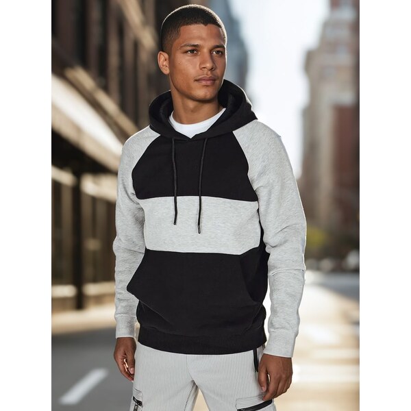 Dstreet Pánska šedo-čierna mikina s kapucňou 62468403