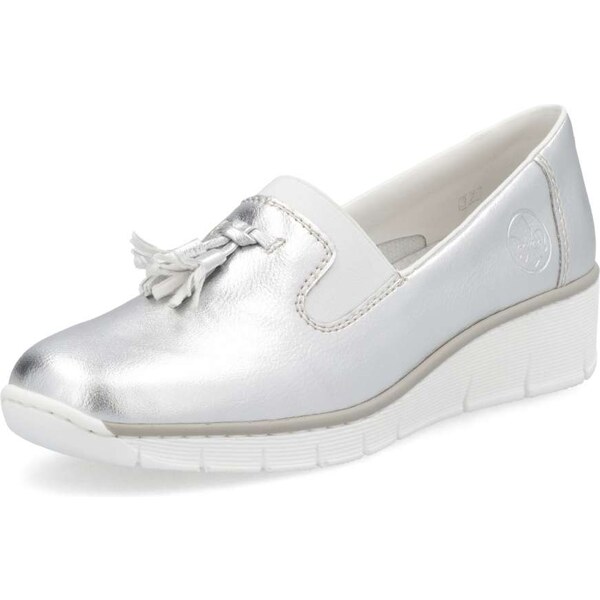 Dámske mokasíny RIEKER 53751-90 strieborná S5 61788602