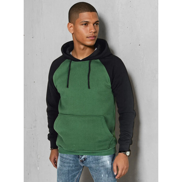 BASIC Zeleno-čierna pánska pohodlná mikina s klokaním vreckom BX5895 62516763