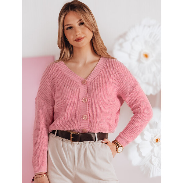 BASIC Ružový dámsky sveter s gombíkmi SWEETDREAM MY2460 62516756