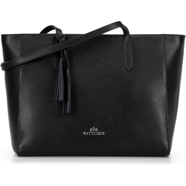 Wittchen Shopperka z kože s ozdobným strapcom čierno-strieborná 100-4E 66066402