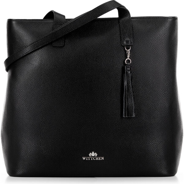 Wittchen Dámska zvislá shopperka z kože čierna so strieborným logom 66066404