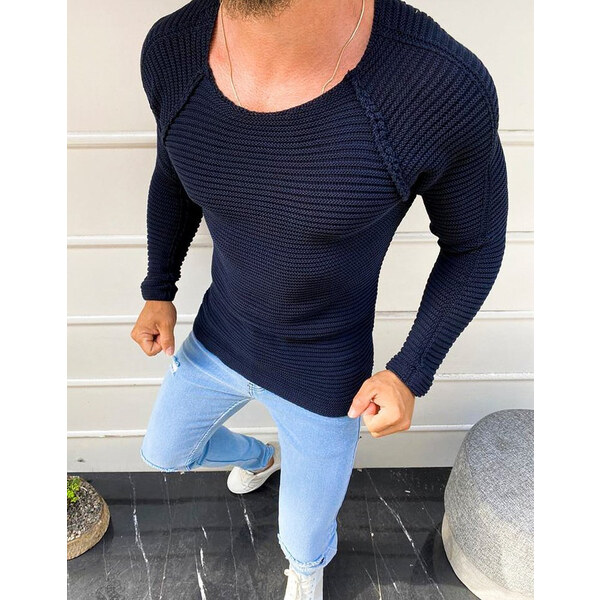 BASIC Tmavo modrý sveter s raglánovými rukávmi WX1579 20328587