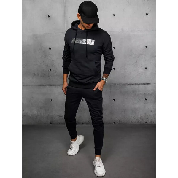 BASIC Čierna pánska tepláková súprava so strieborným pruhom AX0694 39278840