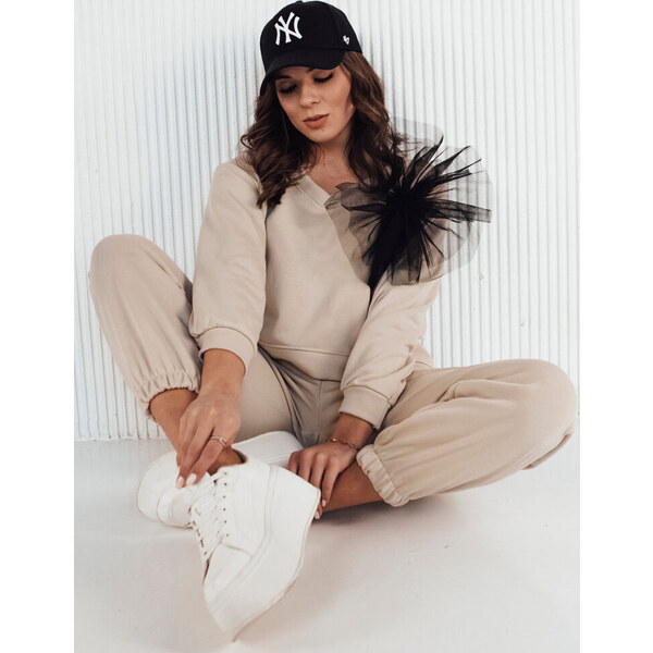 BASIC Béžová mikina s tylovou aplikáciou na ramene FILAN BY1259 49283485