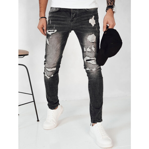 BASIC Tmavosivé džínsové nohavice s odreninami UX4152 49401391