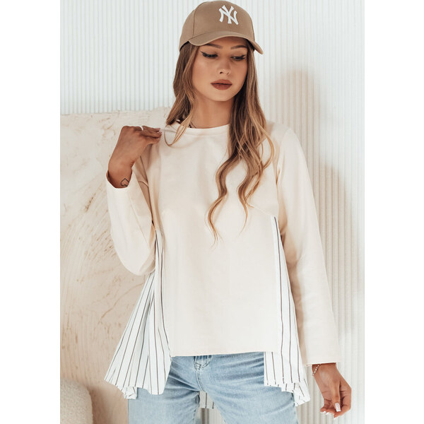 BASIC Béžová mikina s pruhovanými vsadkami FUNIL BY1271 49950957