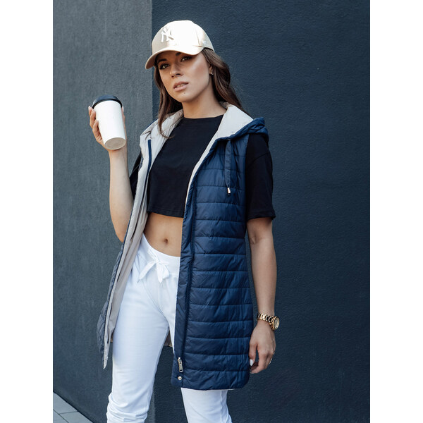 BASIC Modro-smotanová dámska obojstranná prešívaná vesta s kapucňou 57675147