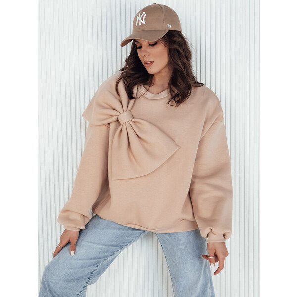 BASIC Tmavobéžová oversize mikina s veľkou mašľou BOWLOOP BY1262 49358380