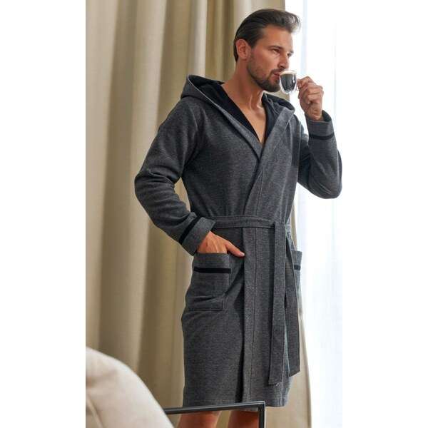 DOCTOR NAP Tmavosivý pánsky župan s kapucňou 66149471