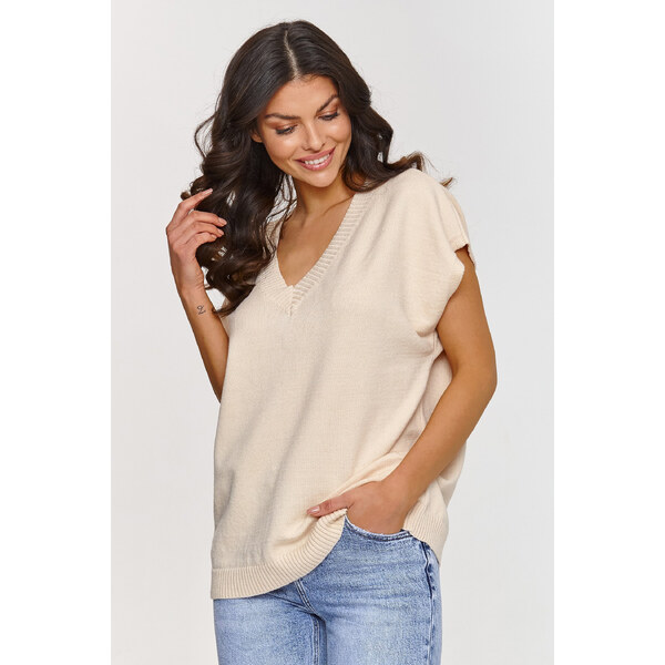 Makadamia Pletená vesta S157 | svetlo béžová S157 62537906