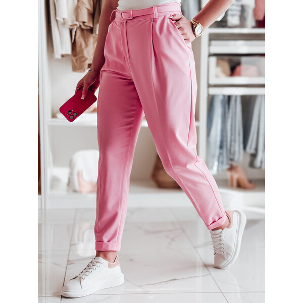 BASIC Elegantné dámske ružové plisované nohavice s pásikom PLISSO 62537965