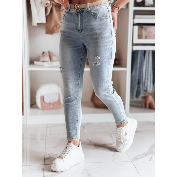 BASIC Svetlomodré rifle mom s vysokým pásom a odreninami MOMWAY UY2489 62537981