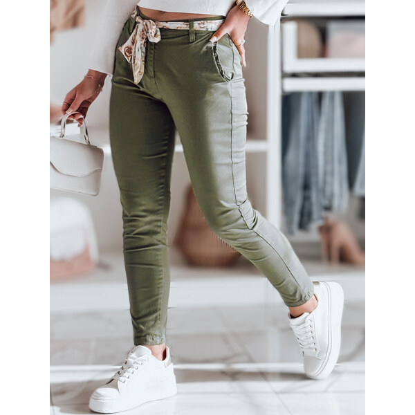 BASIC Dámske tmavozelené chino nohavice s pásikom ROSSALI UY2596 62537984