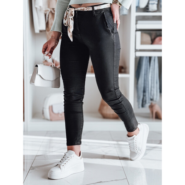 BASIC Dámske čierne chino nohavice s pásikom ROSSALI UY2295 62537985