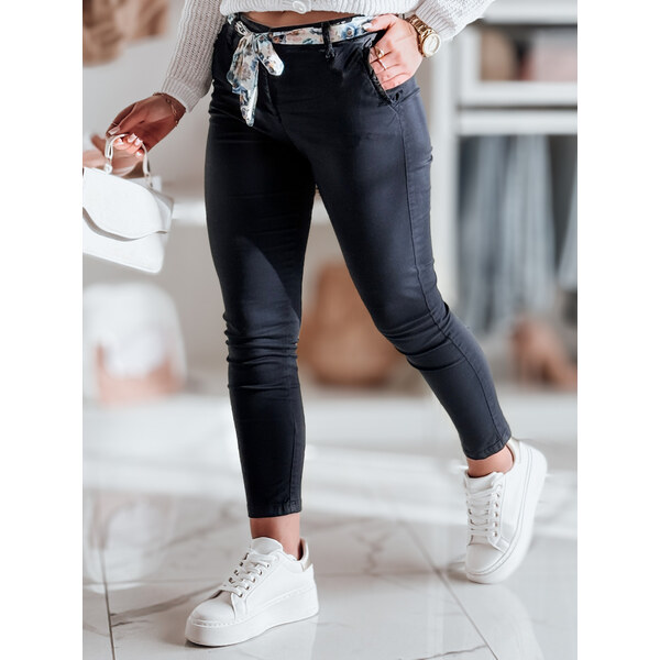 BASIC Dámske tmavomodré chino nohavice s pásikom ROSSALI UY2532 62537991