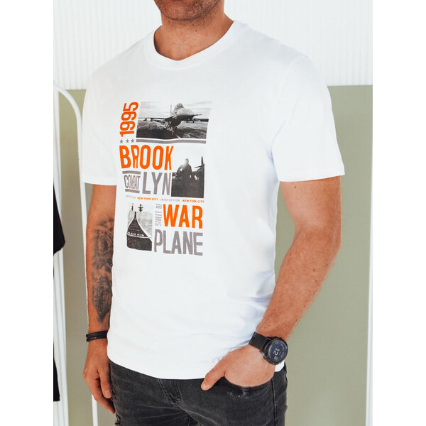 BASIC Biele pánske tričko s potlačou BROOKLYN RX5451 52670820