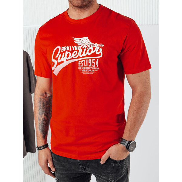 BASIC Červené pánske tričko s potlačou RX5367 52670825