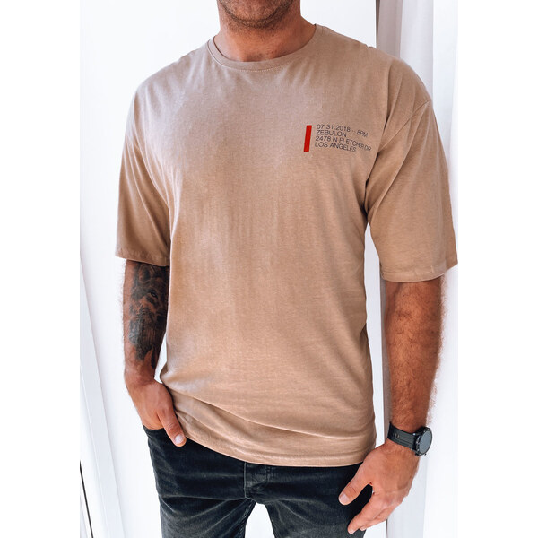 BASIC Svetlohnedé pánske tričko s potlačou na chrbte RX5303 43332135