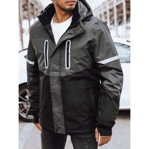 BASIC Tmavosivo-čierna pánska lyžiarska bunda TX4565 46752093