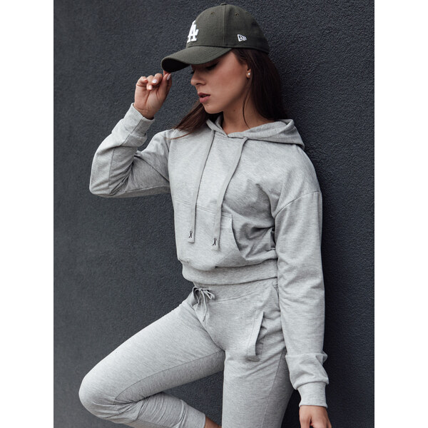 BASIC Svetlosivá crop mikina s kapucňou TRENDHOOD BY1306 57187327