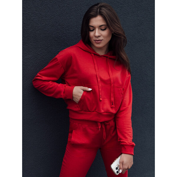 BASIC Červená crop mikina s kapucňou TRENDHOOD BY1312 57187326