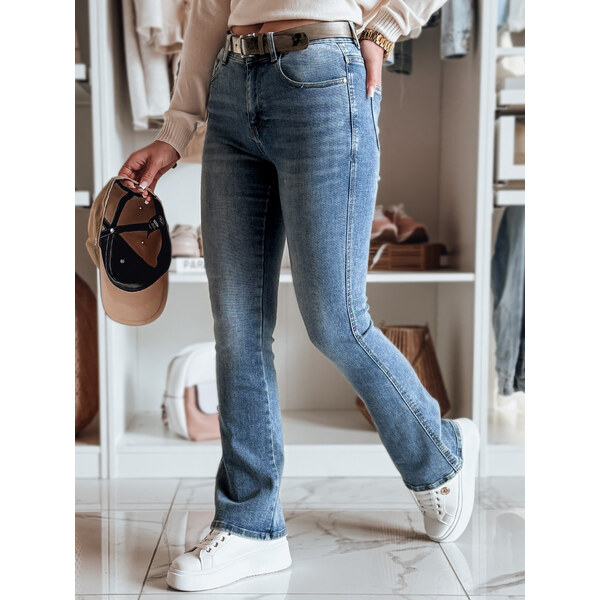 BASIC Modré dámske džínsy do zvonu s opaskom FITLOW UY2466 62558494