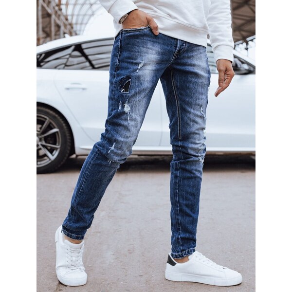 Buďchlap Štýlové modré rifle s dierami 41675057