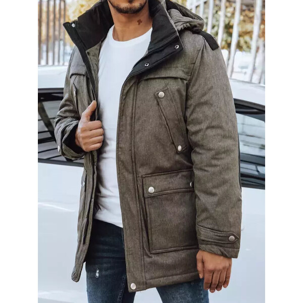 BASIC Sivo-béžová melírovaná teplá kabátová bunda s vreckami TX4279 36455282