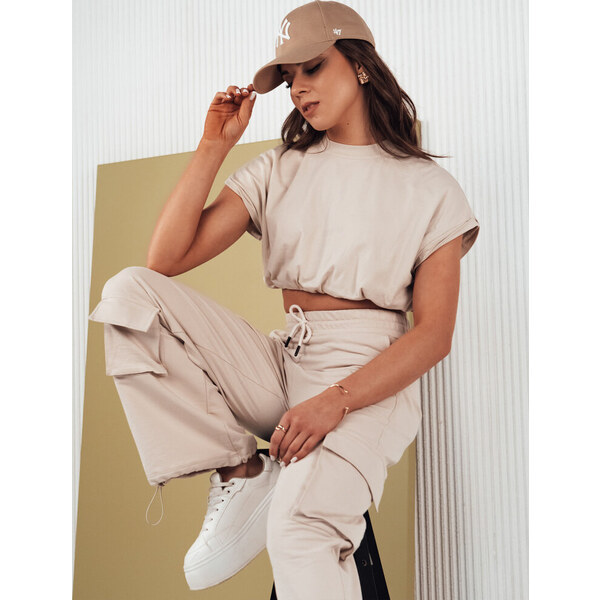 BASIC Svetlobéžový komplet crop topu a voľných nohavíc AY1020 52670992