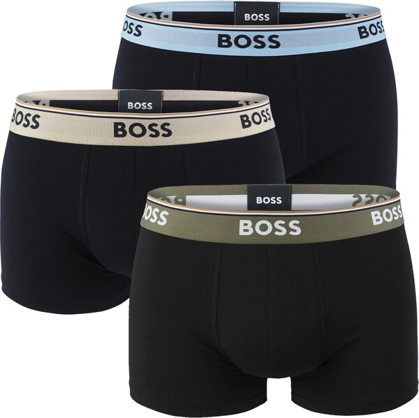 BOSS - boxerky 3PACK Power cotton stretch black / blue & sand waist 62593823