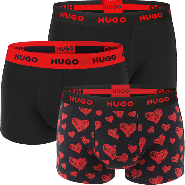 HUGO - boxerky 3PACK cotton stretch black / modern heart print 62593830