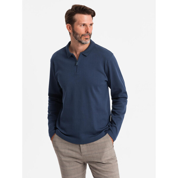 Ombre Mens polo longsleeve with zippered collar - navy blue 64785764