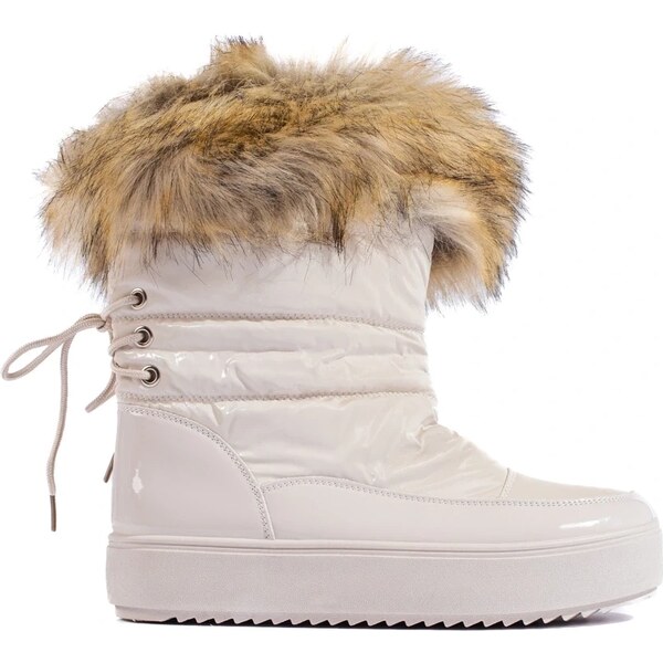 Womens cream snow boots with Shelvt fur 50602016