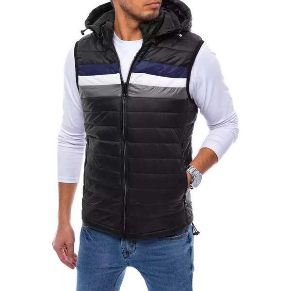 BASIC Čierna pánska prešívaná vesta s pruhmi TX4032 31185646