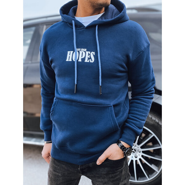 BASIC Tmavomodrá mikina s kapucňou a potlačou na chrbte BX5661 52670984