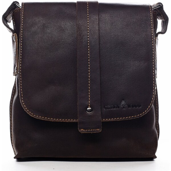 Greenwood Pánska kožená taška cez rameno Lex tm. hnedá 49451959