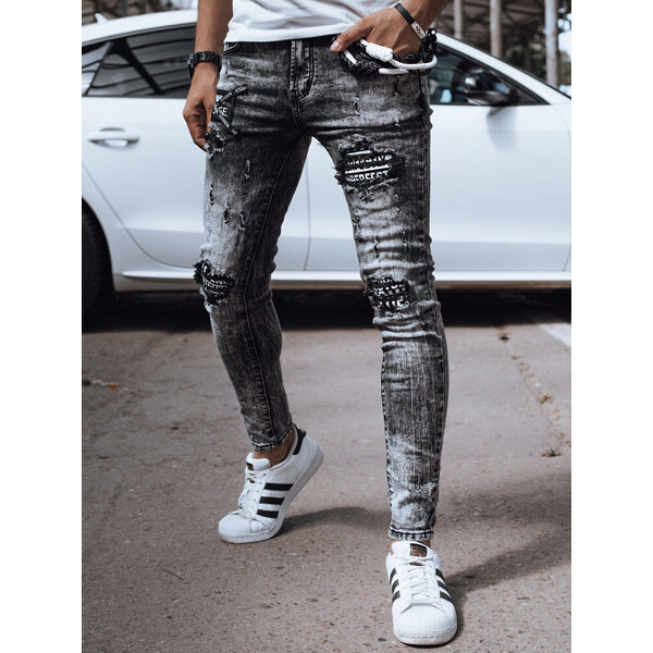 BASIC Čierne pánske džínsy s odreninami UX4355 53694666